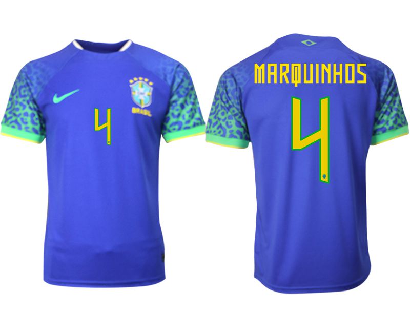 Men 2022 World Cup National Team Brazil away aaa version blue #4 Soccer Jersey